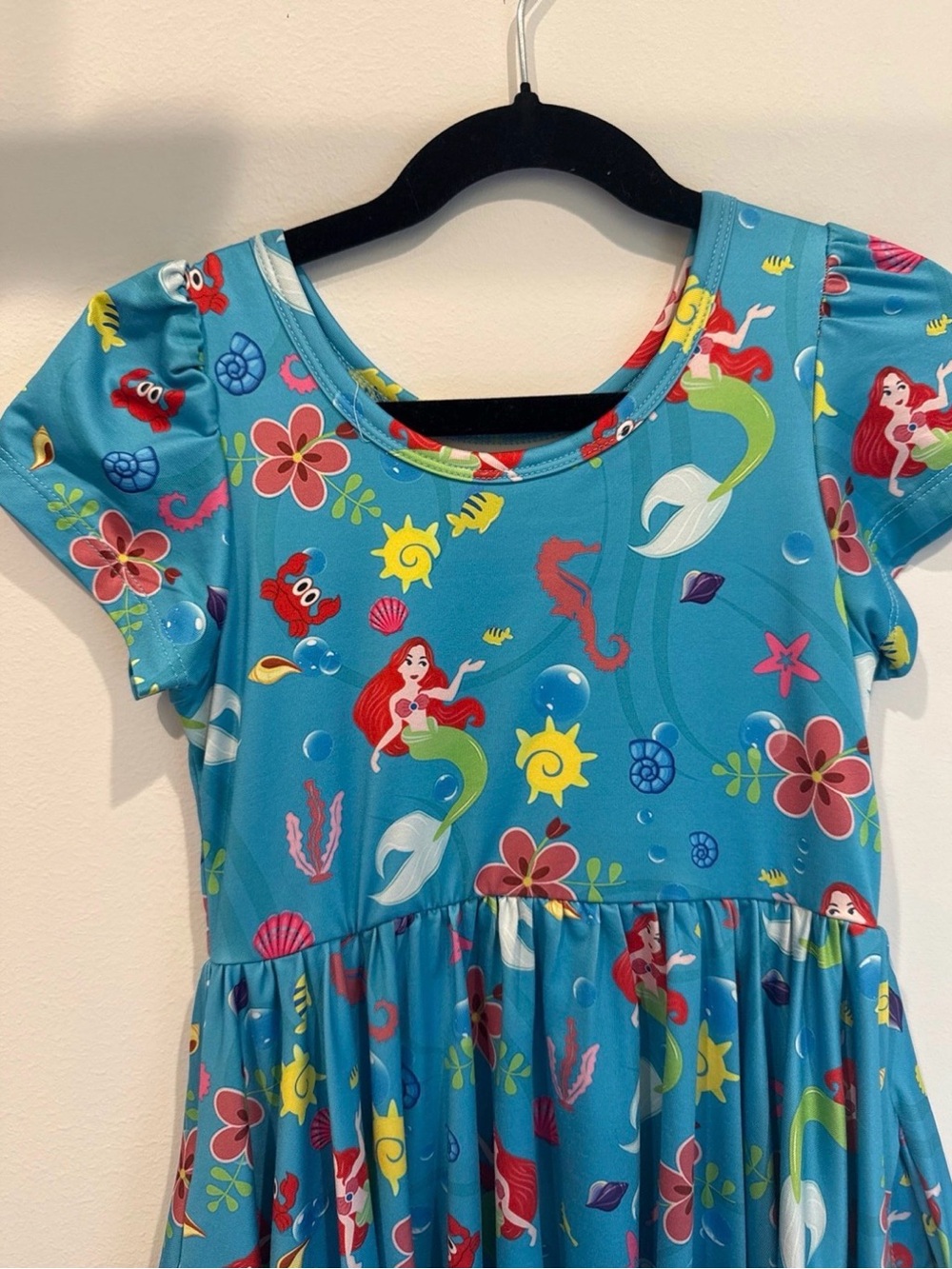 Girls' Blue Mermaid Print Casual Dress